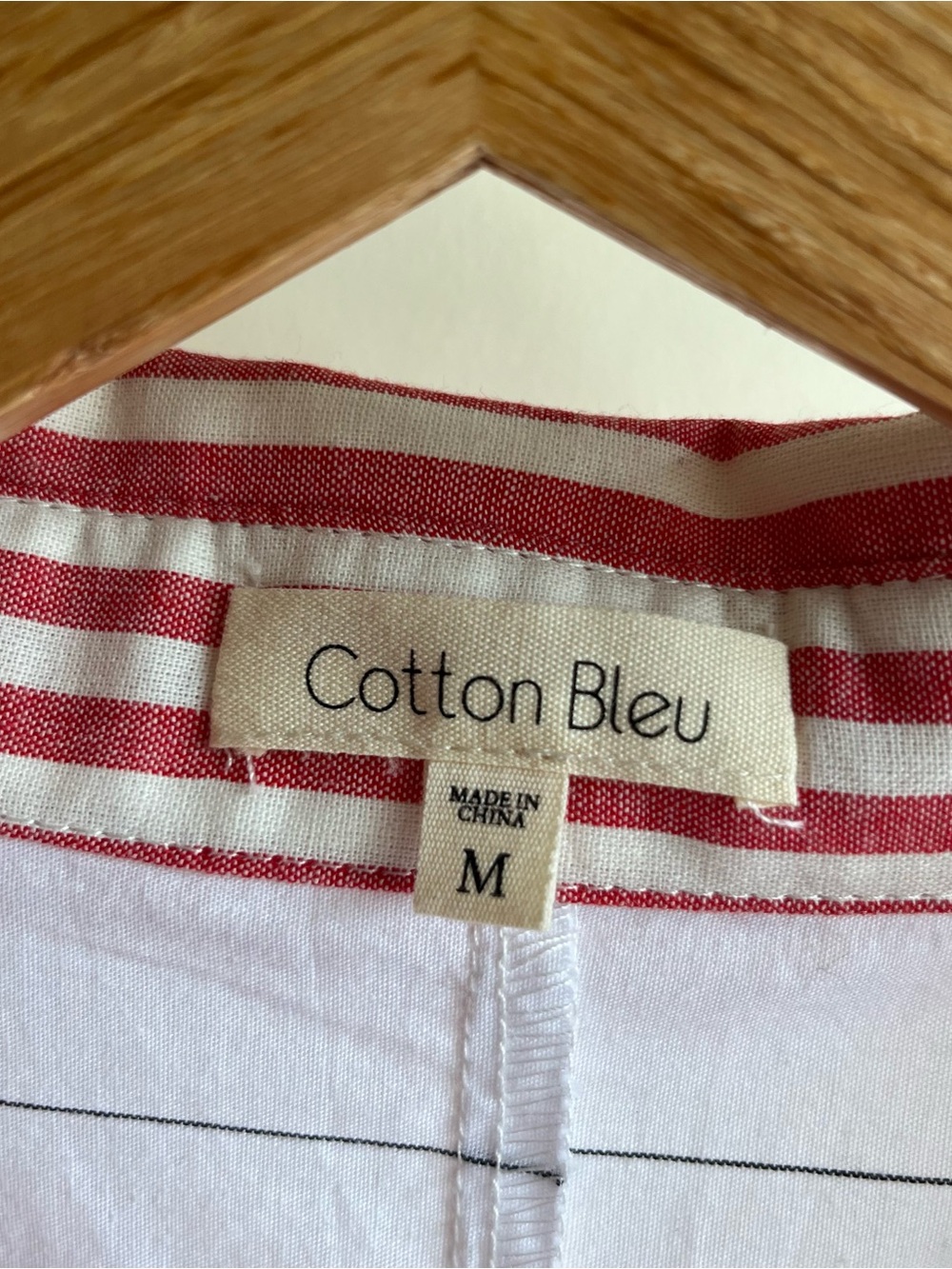 Cotton Bleu Shirt Striped Popover Red White Collared Sz Med Pom Poms - Picture 2 of 4